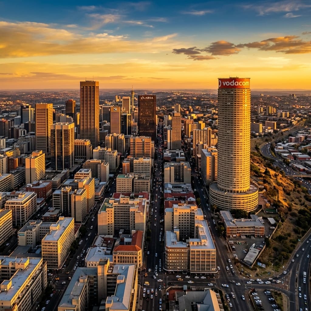 Johannesburg financial district at golden hour