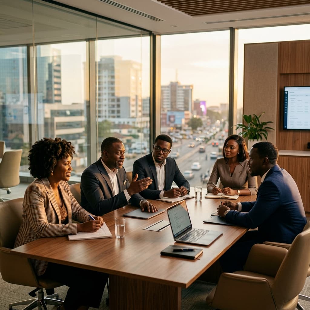 Black African professionals in a modern meeting room