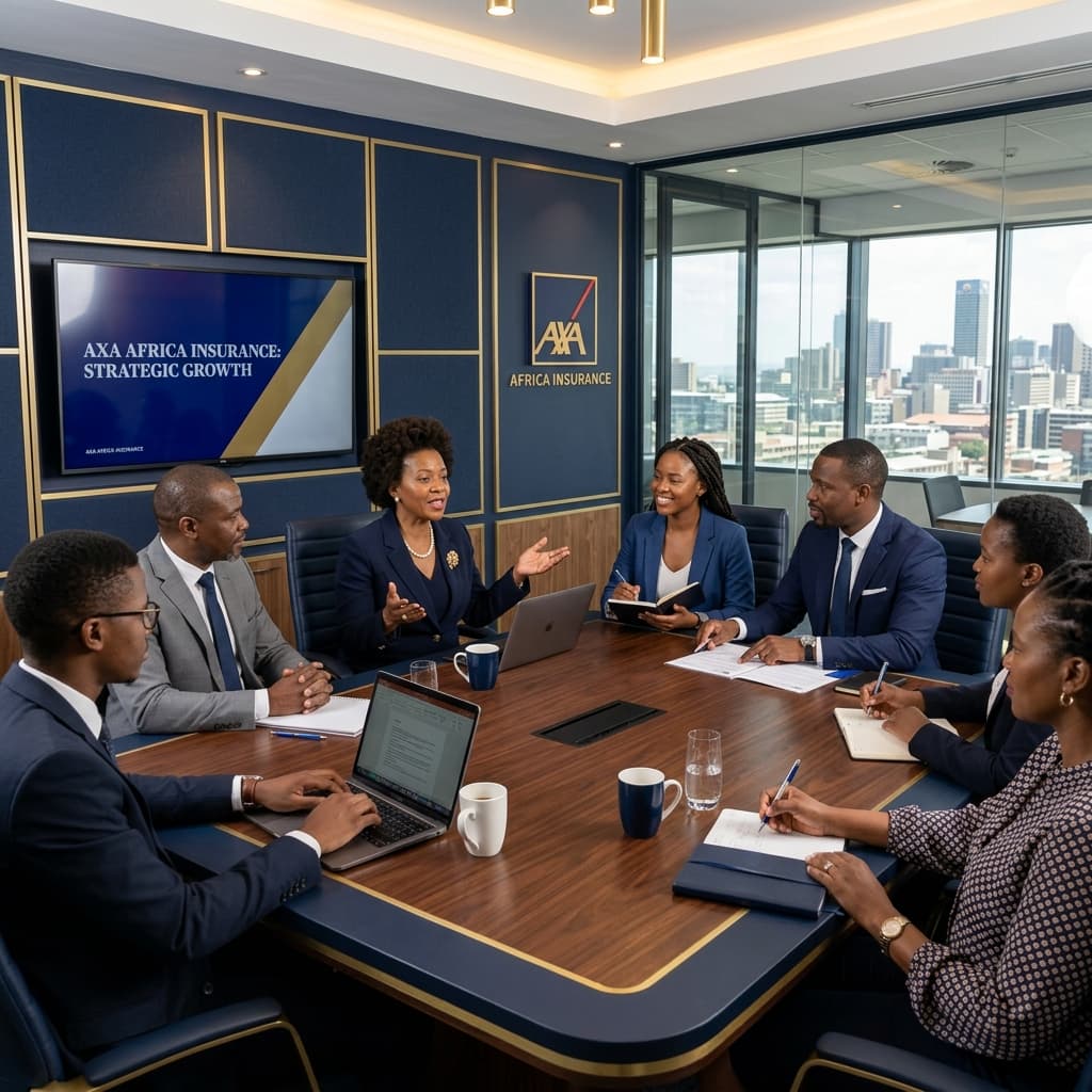 Diverse group of Black African insurance professionals in a boardroom