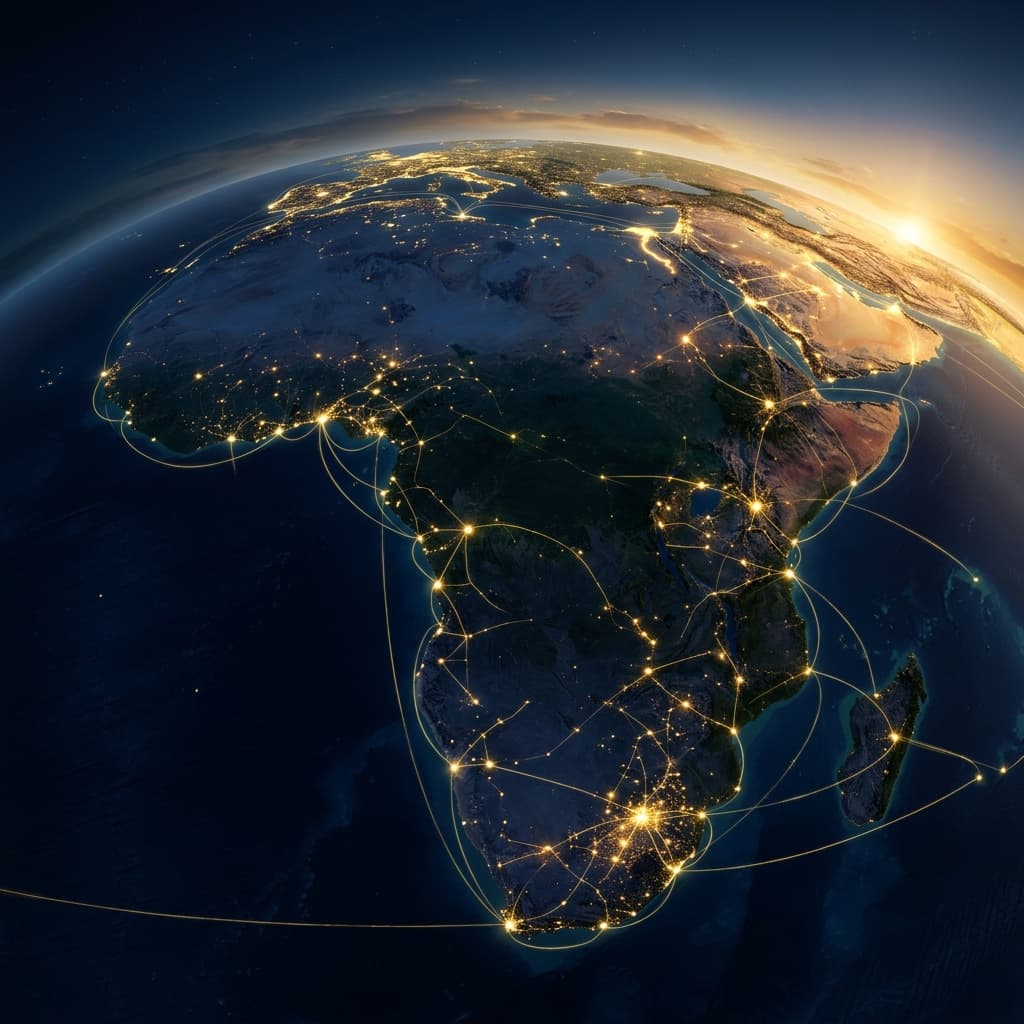 Digital network pathways expanding across the African continent, symbolising EarCodeX growth