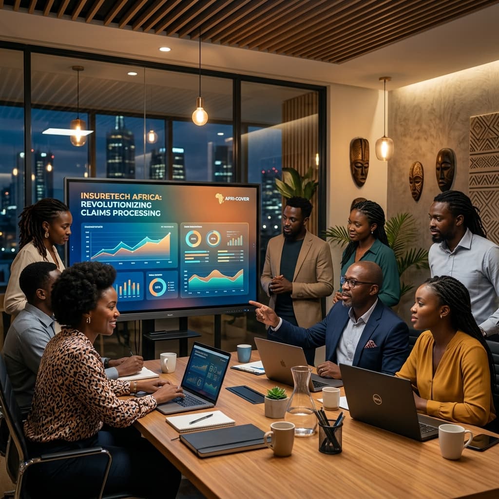 Black African insurance professionals collaborating on a unified digital platform