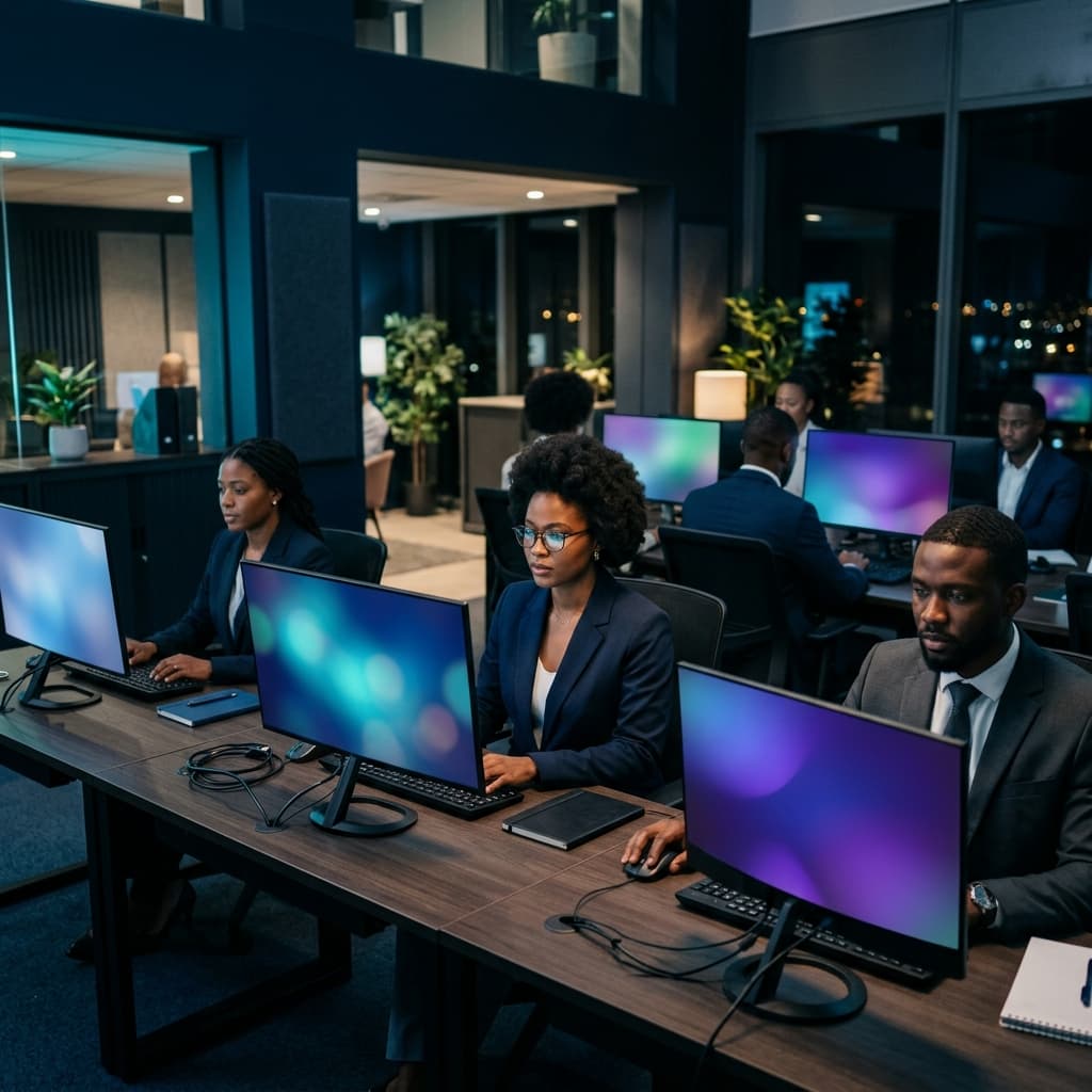 Black African team in a modern operations centre