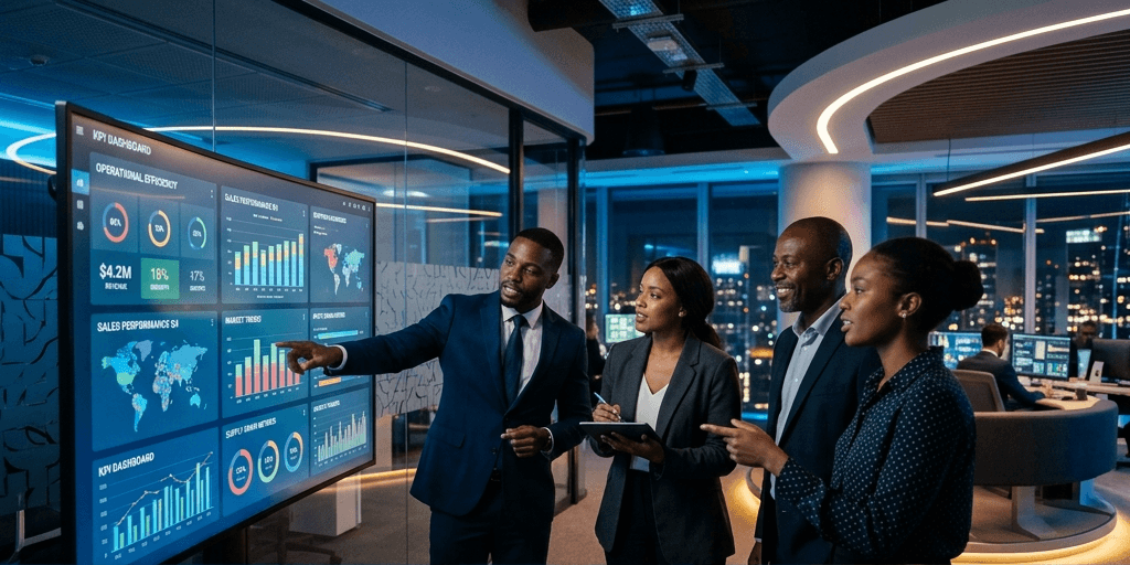 Black African claims administrator reviewing digital dashboard